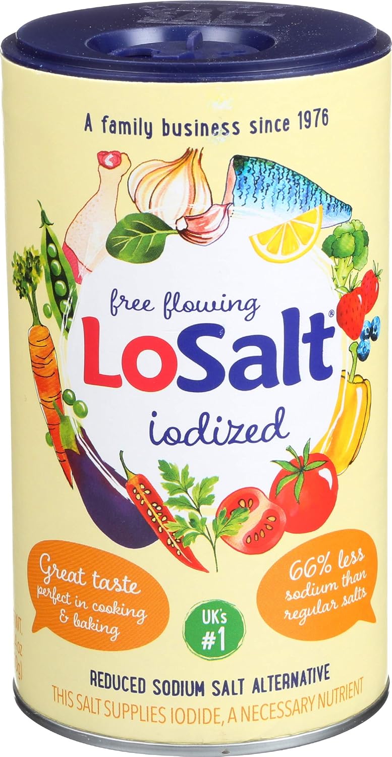 LOSALT – Reduced Sodium Salt | Iodized | Great Tasting Salt Alternative/Substitute with 66% less sodium | 12.3oz/350g tub (Pack of 6)