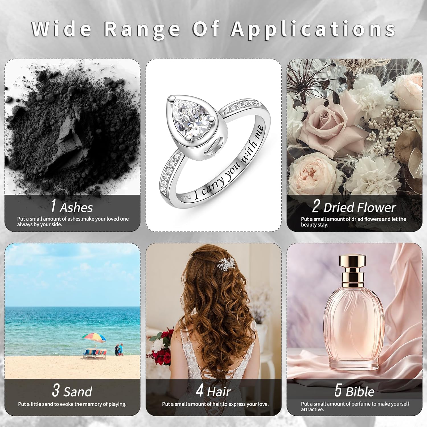 925 Sterling Silver Teardrop Urn Rings I Carry You with Me Cremation Urns Ring Keepsake Jewelry for Ashes for Women - Image 6