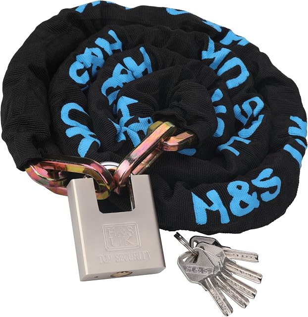 H&S 10mm x 2m Heavy Duty Motorcycle Motorbike Bike Bicycle Cycle Chain Lock Padlock (10mm Dia x 2000mm Length)