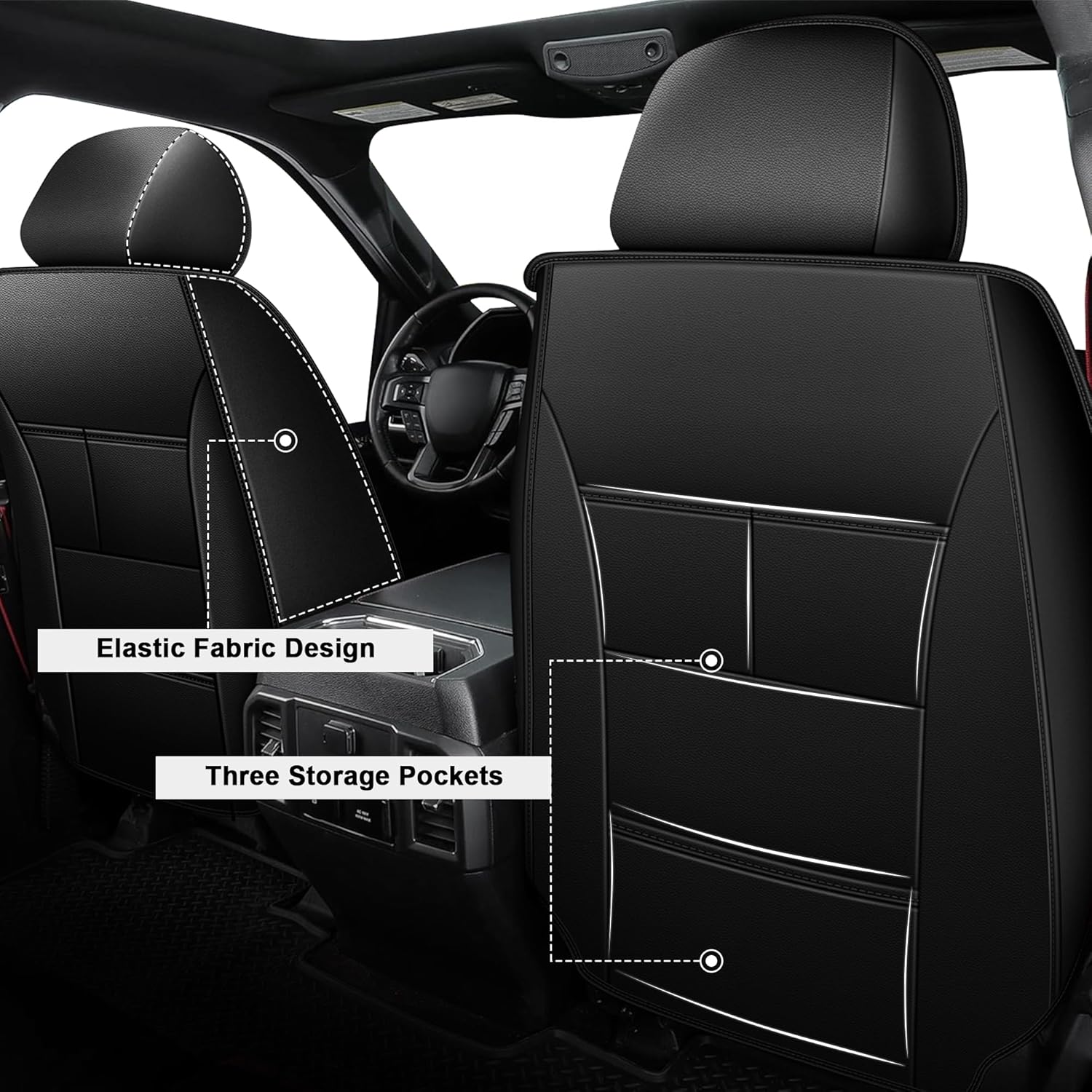 AOMSAZTO Car Seat Covers Full Set Fit for Dodge RAM 2002-2025 2026 1500 2500 3500 Truck Pickup Crew Quad Cab with Curved Bench (#016 Black&Red)