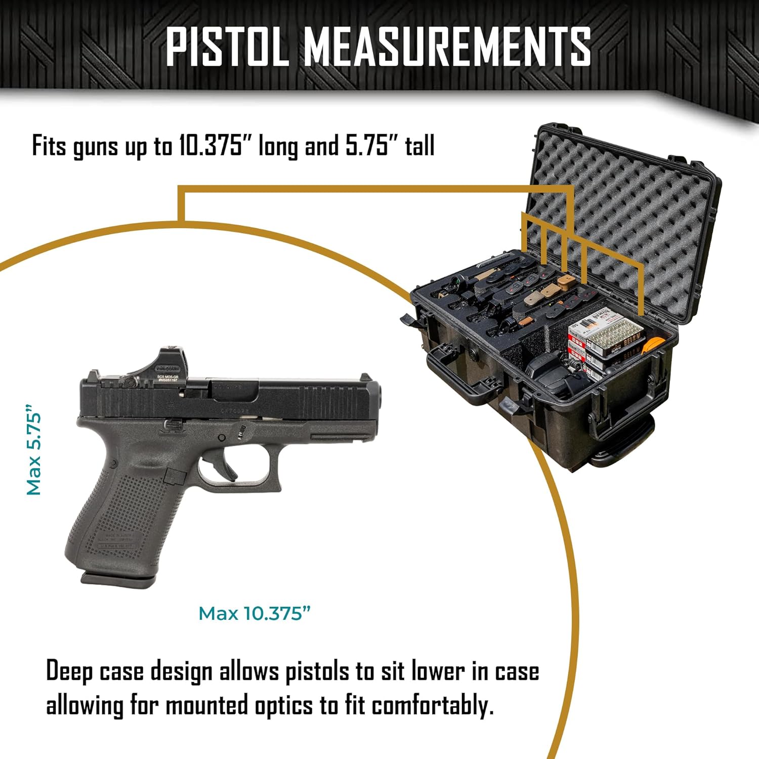 Extra Deep DORO Gun Case with Custom Foam Insert - Converts From 6 Pistols/23 Mags to 4 Pistols/12 Mags + Gear Storage, Heavy-Duty - Tactical Firearms and Ammunition Holder, 20 x 11 x 7 Inches