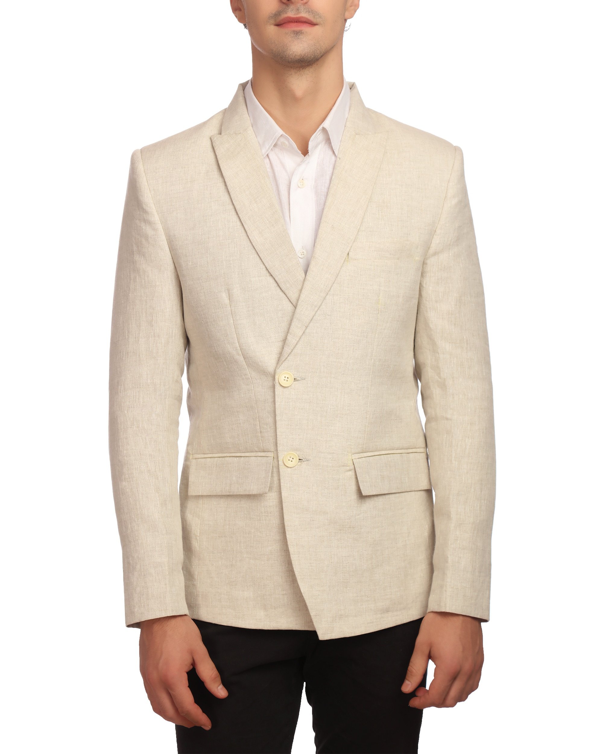 wintage Men's Double-Breasted Linen Sky Blue Blazer-picture-24