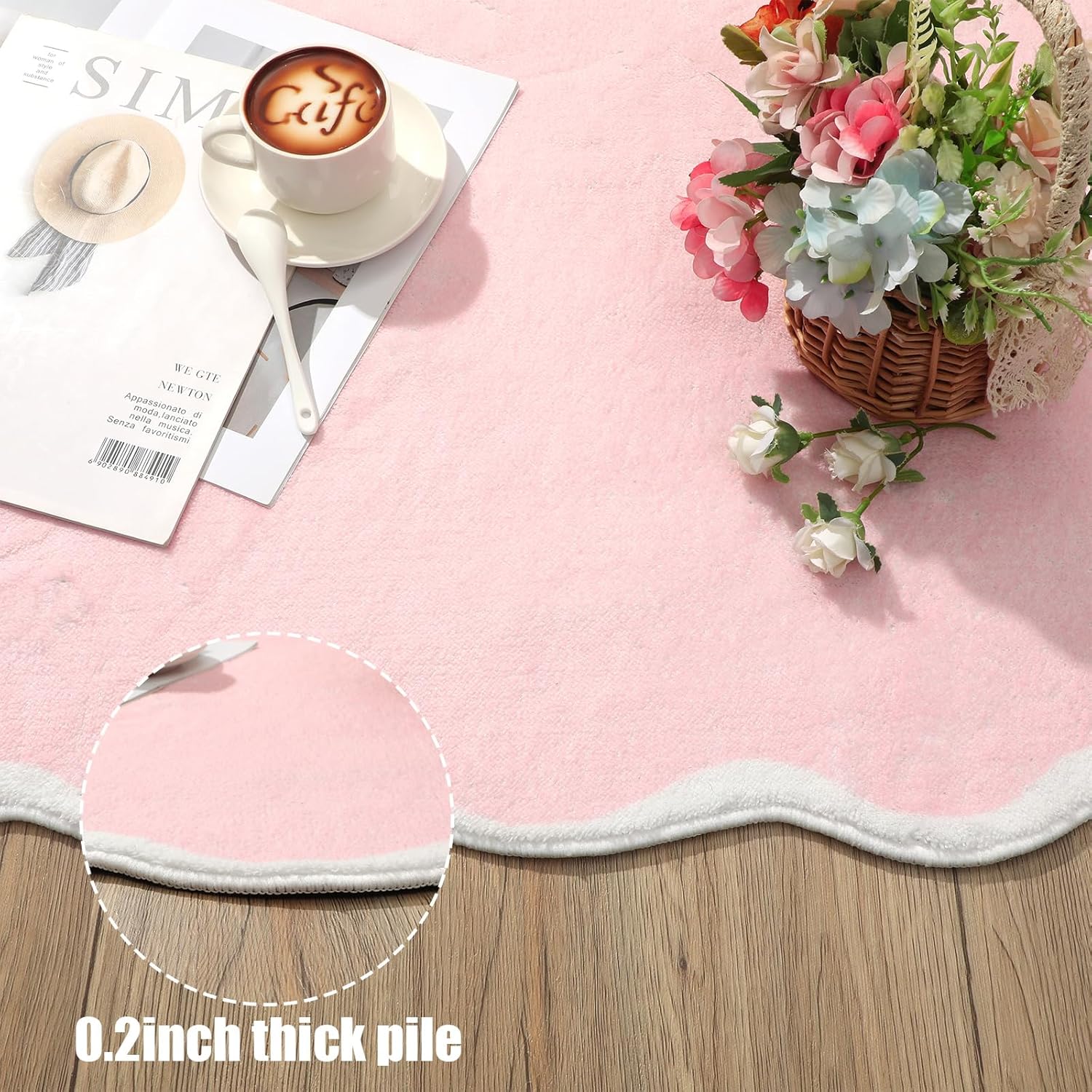 Drydiet Pink Scalloped Area Runner Rugs 2' x 6' Aesthetic Soft Bedroom Washable Carpet for Nursery Bedroom Decor Hallway Entryway Playroom