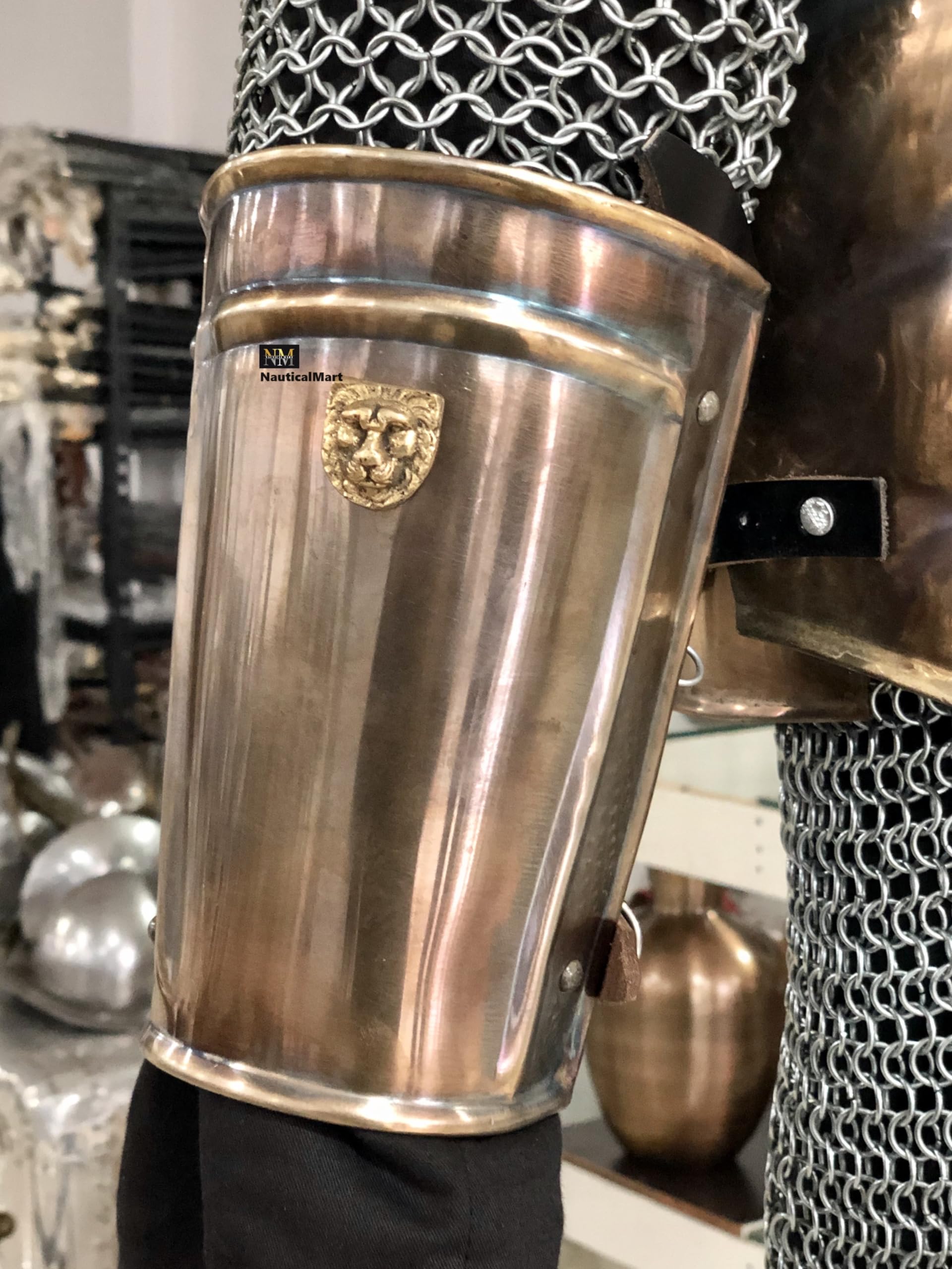 NauticalMart Larp Armor, Classical Lion Greek-Roman Muscle Armor Set, Spartan, Trojan, body armor, Cosplay armor (Arm Bracers)