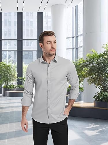 Vista 3 de TACVASEN Mens Dress Shirts Long Sleeve Slim Fit Solid Casual Business Button Down Shirt