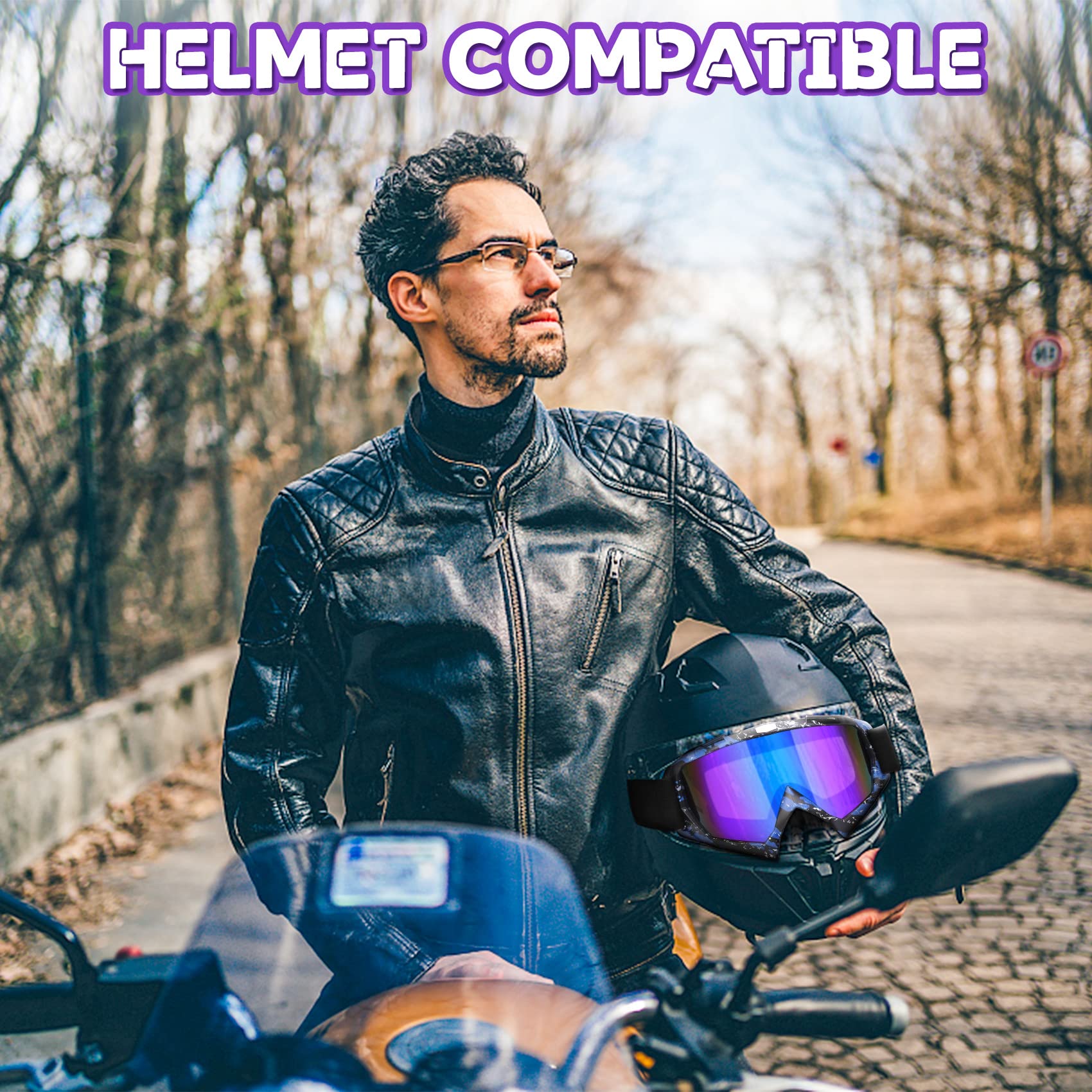 Gafas para cuatrimoto, paquete de 2 gafas de motocross, gafas de motocicleta, gafas MX Powersport, gafas de esquí para hombres, mujeres, adultos, jóvenes, equitación, carreras (gris + azul)