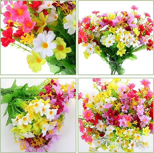 Miniatura 2 de ARTKAIKE 6 paquetes de flores artificiales, resistentes a los rayos UV, no se decoloran, para exteriores, madres falsas para interiores y