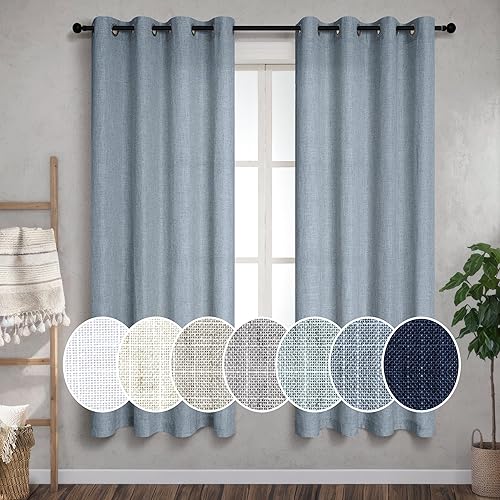 Cortinas traslúcidas azules de 63 pulgadas de largo para sala de estar, 2 paneles de cortinas semiopacas de lino para dormitorio, cocina, gris