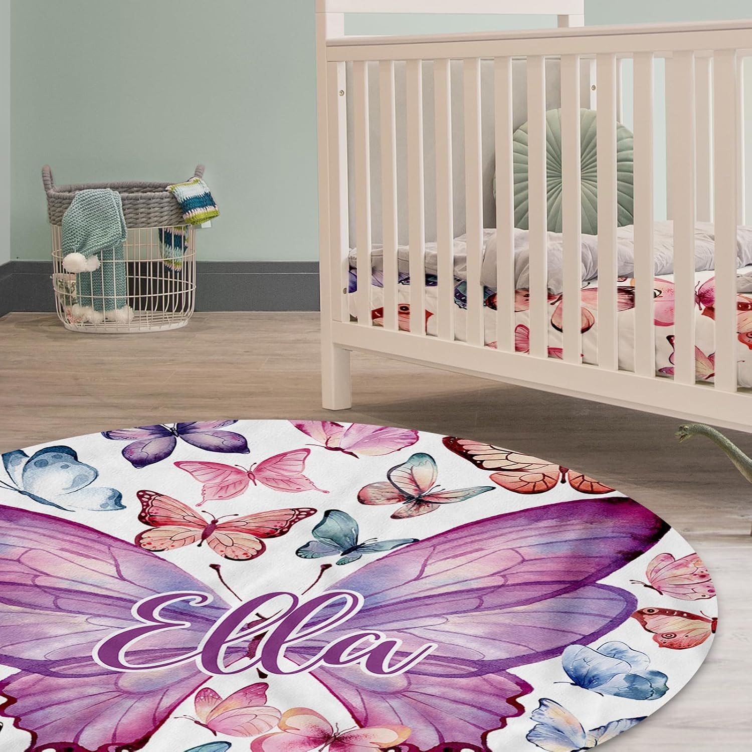Personalized Baby Crib Bedding Set, Custom Name Pink Butterfly Design Nursery Bed Set 4 Piece, Baby Blanket Fitted Sheet Nursery Rug Wall Art Set, Custom Room Decor Idea Gift for Newborns Girls