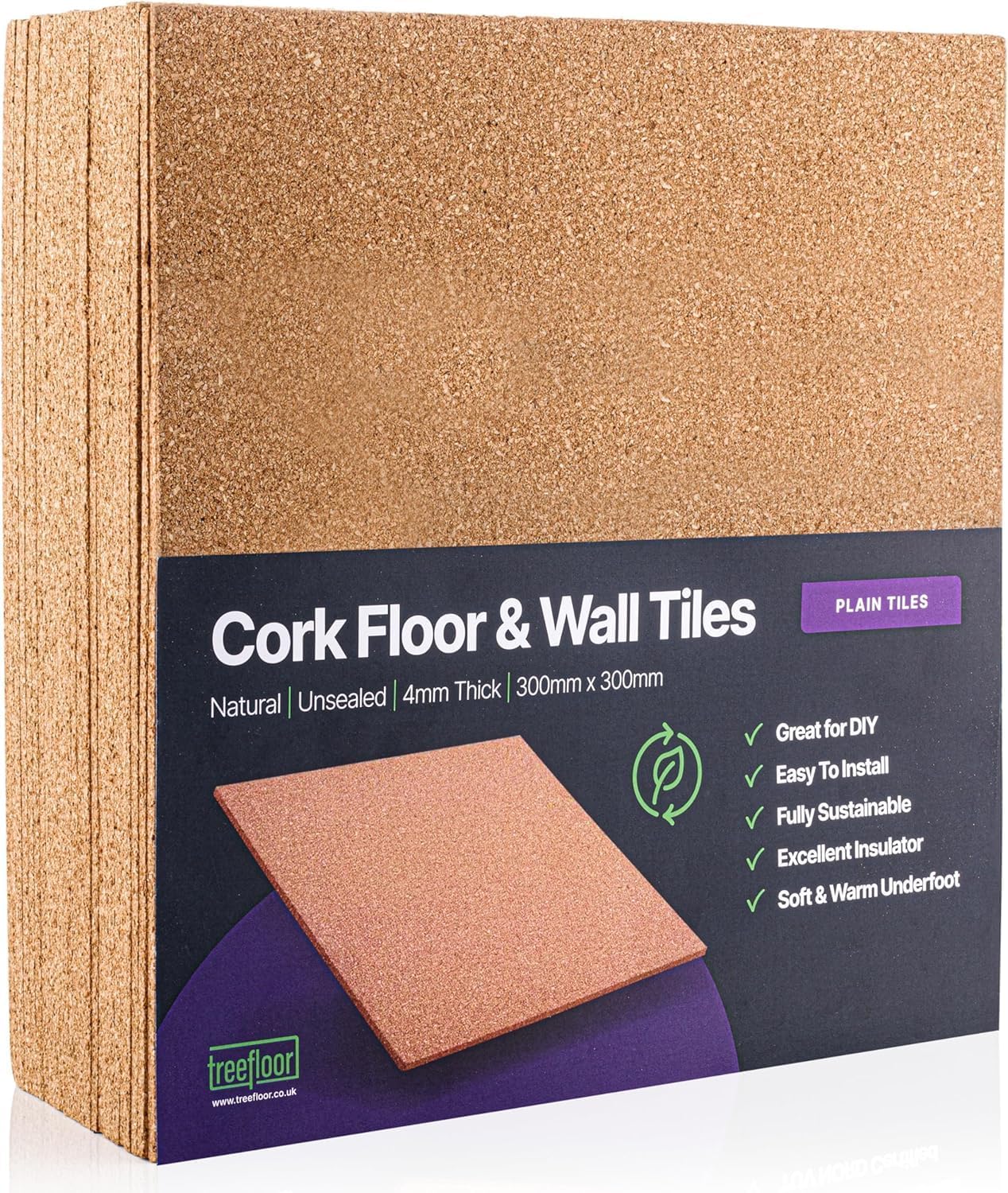 Natural Plain Cork Tiles - 300mm x 300mm x 4mm (Pack of 20)