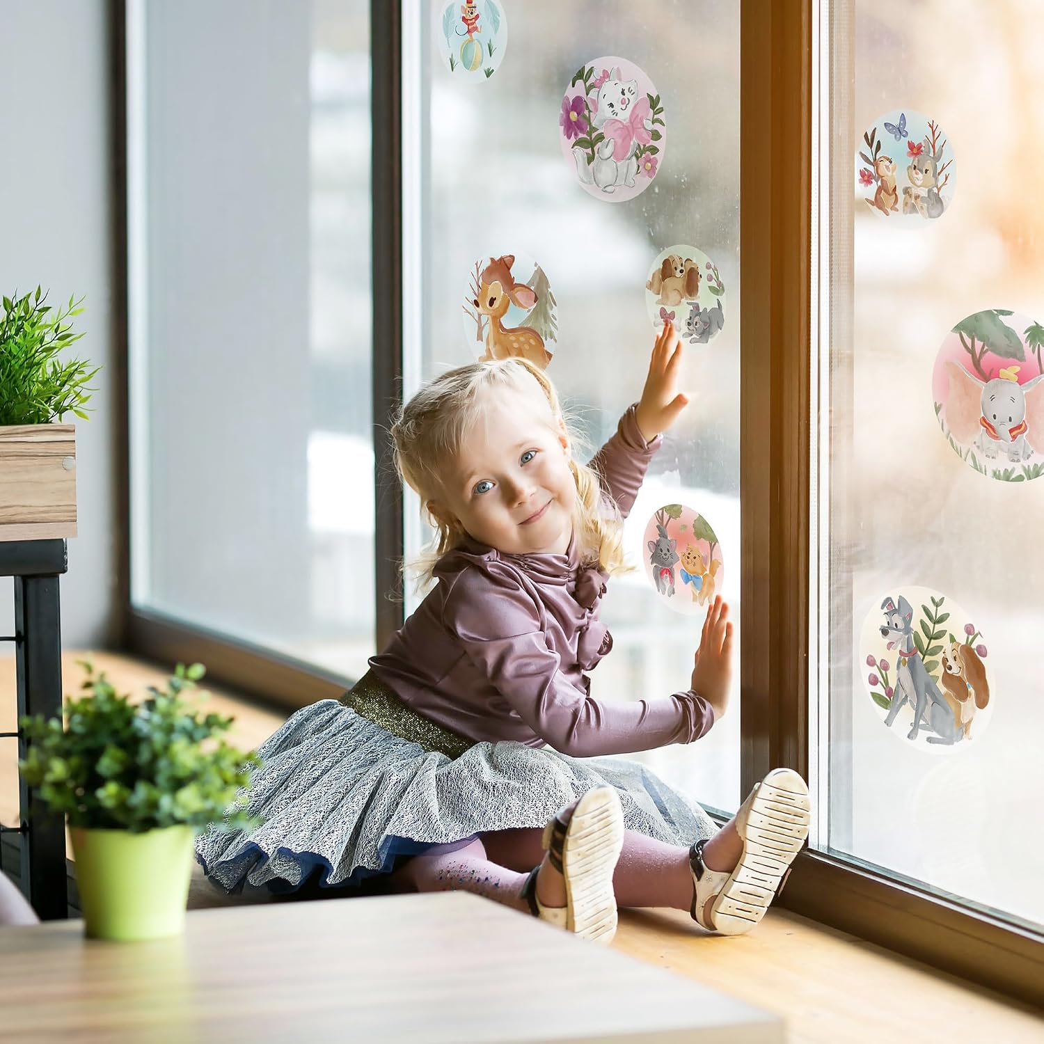 Disney Enchanted Forest Bubbles Window Stickers, Size 30 x 30 cm, 2 Sheets, Children's Room, Baby Room, Window Stickers