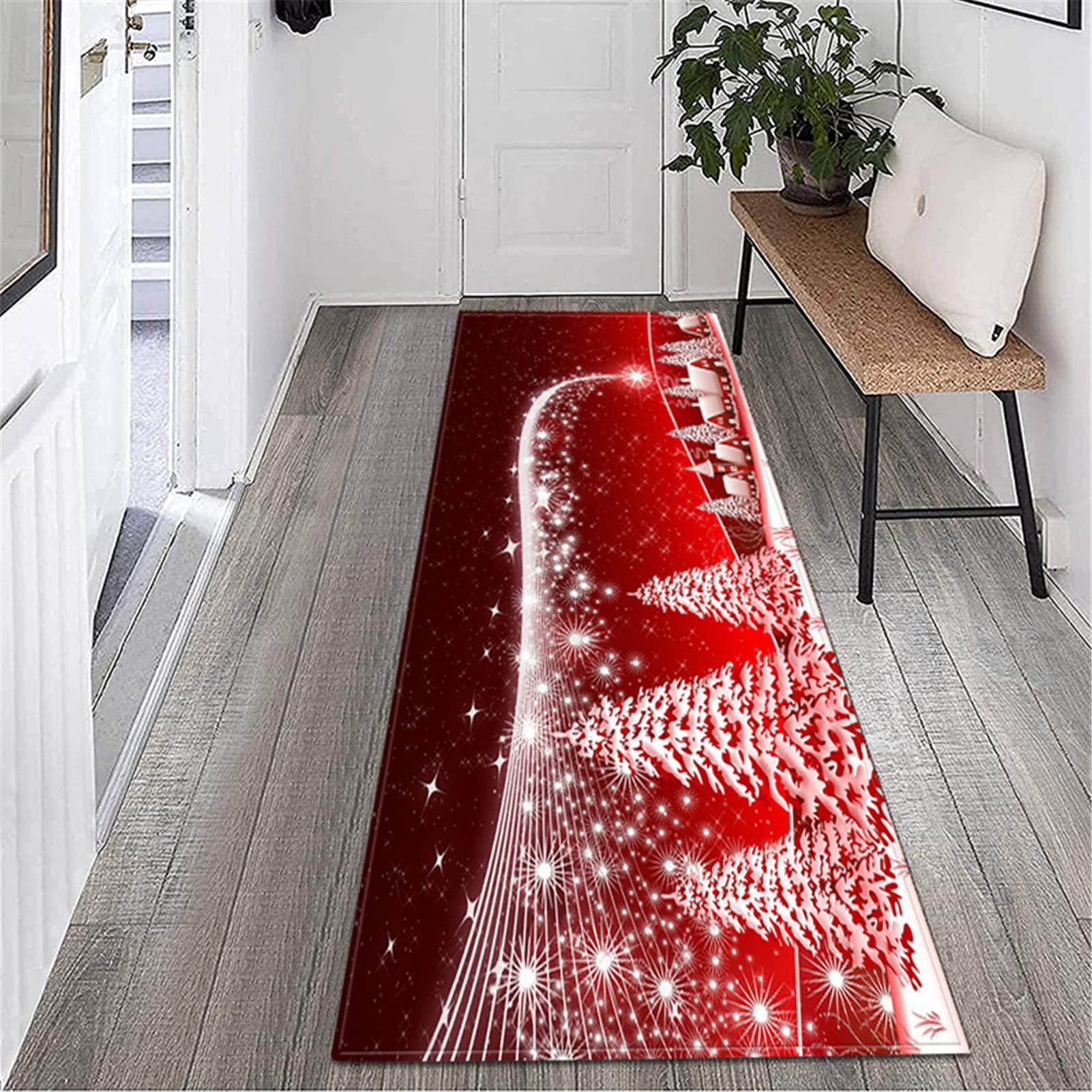 Alfombra Navideña Lavable Antideslizante Felpudo Navidad Alfombra Entrada, Navidad Cocina Baño Alfombras,Alfombras De Poliéster Suave para Decoraciones Navideñas,3,60x180cm/23.6"x70.8"