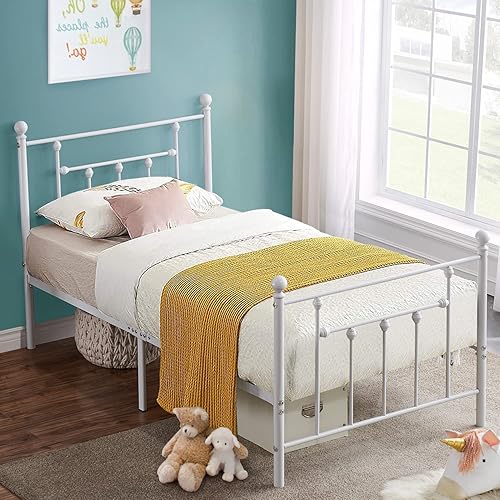 Miniatura 4 de VECELO Base de cama de plataforma metálica de tamaño individual con cabecera y estribo, soporte de listones de alta resistencia/no necesita somier,