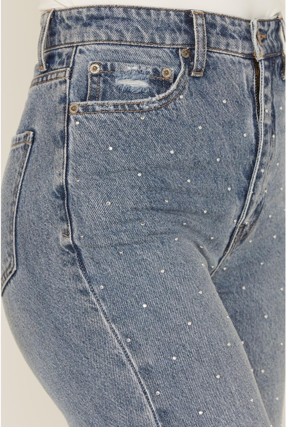 Daze Women's Far Out Medium Wash High Rise Studded Wide Leg Denim Jeans - D00016205DC-TWNKL 27W x 32L - Image 3