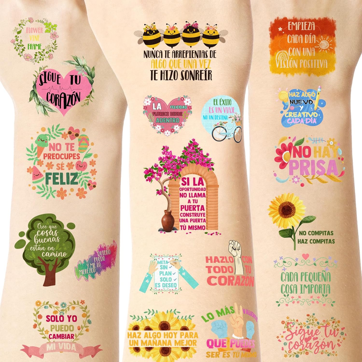 165ピース スペイン語モチベーションを高める一時的なタトゥー - 低刺激性のスペイン語モチベーションステッカータトゥー スペイン語