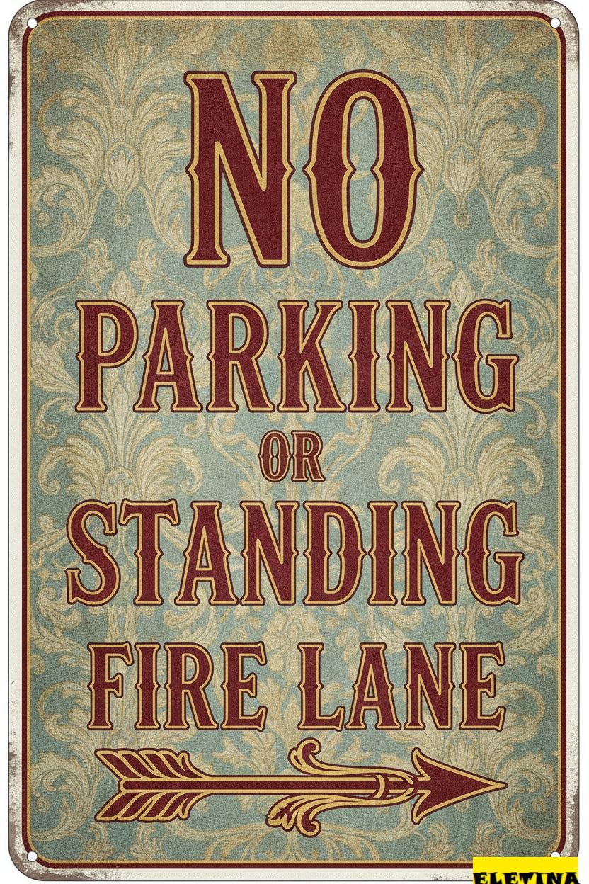 Tin Sign for Man Cave Twinkle No Parking Or Standing - Fire Lane With Right Arrow 8x12in Aluminum Private Property Decorative