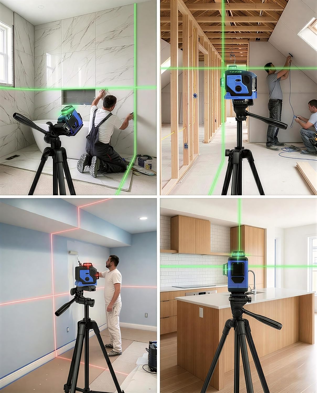 17"-63" Aluminum Tripod for Laser Level, 1.5lb Lightweight, 3D Pan Tilt with Bubble Level, Quick Release Plate, Black