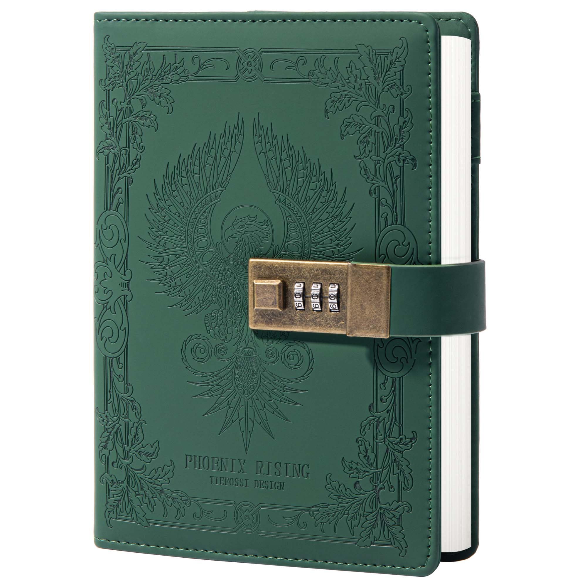 TIEFOSSI Phoenix Journal Notebook with Lock, Vintage Leather Locked Diary, B6 Travel Refillable Ruled Lined Writing Paper