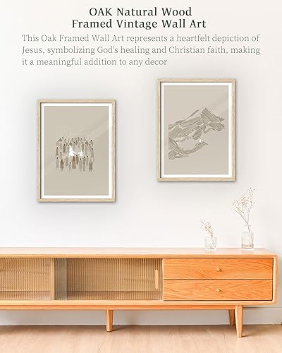 Miniatura 3 de iHery - Arte para pared enmarcada en madera de roble natural La oveja perdida, 12 x 16 pulgadas, versículos Jesús deja a las 99 ovejas, en lienzo,