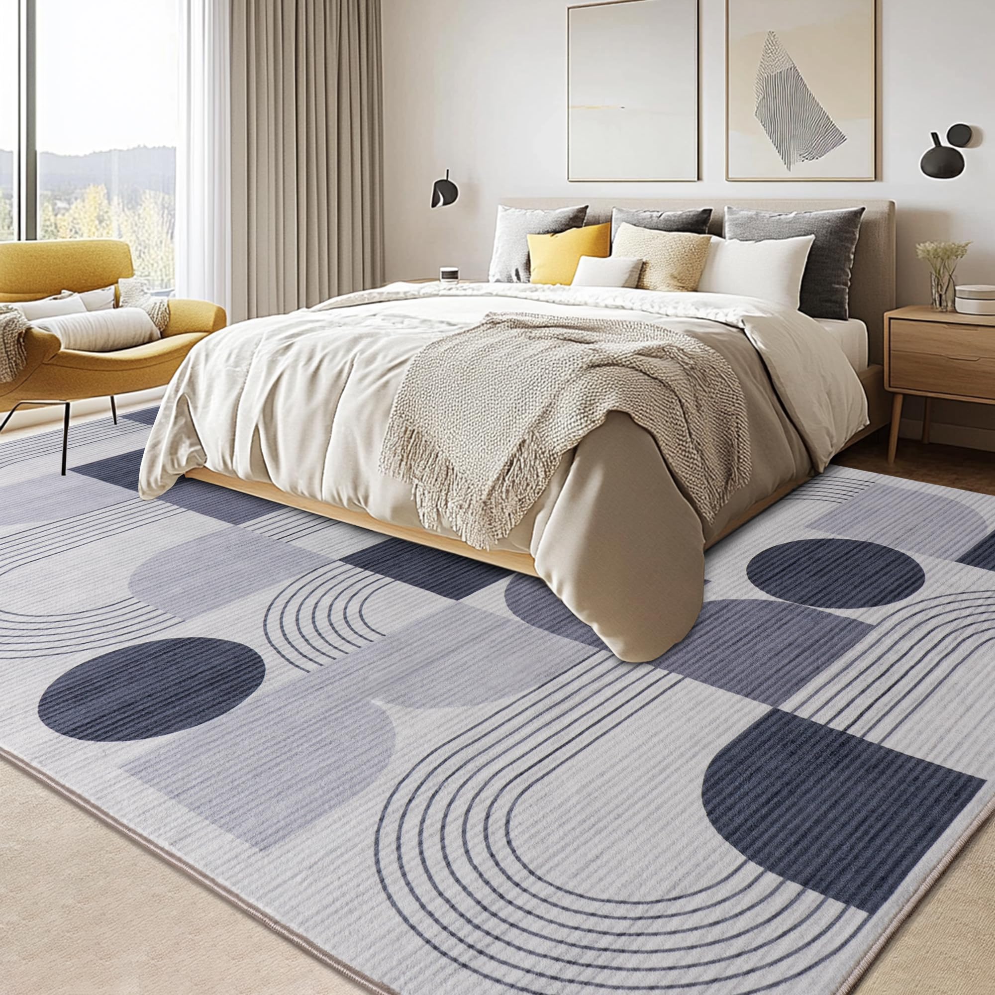 Abstraktem Waschbarer Teppich Wohnzimmer, 200x230 cm Anthrazit | Groß Muster Kurzflor Teppich, Wohnzimmerteppich Bettvorleger Moderne Carpet für Schlafzimmer Büro Esszimmer Küche Läufer