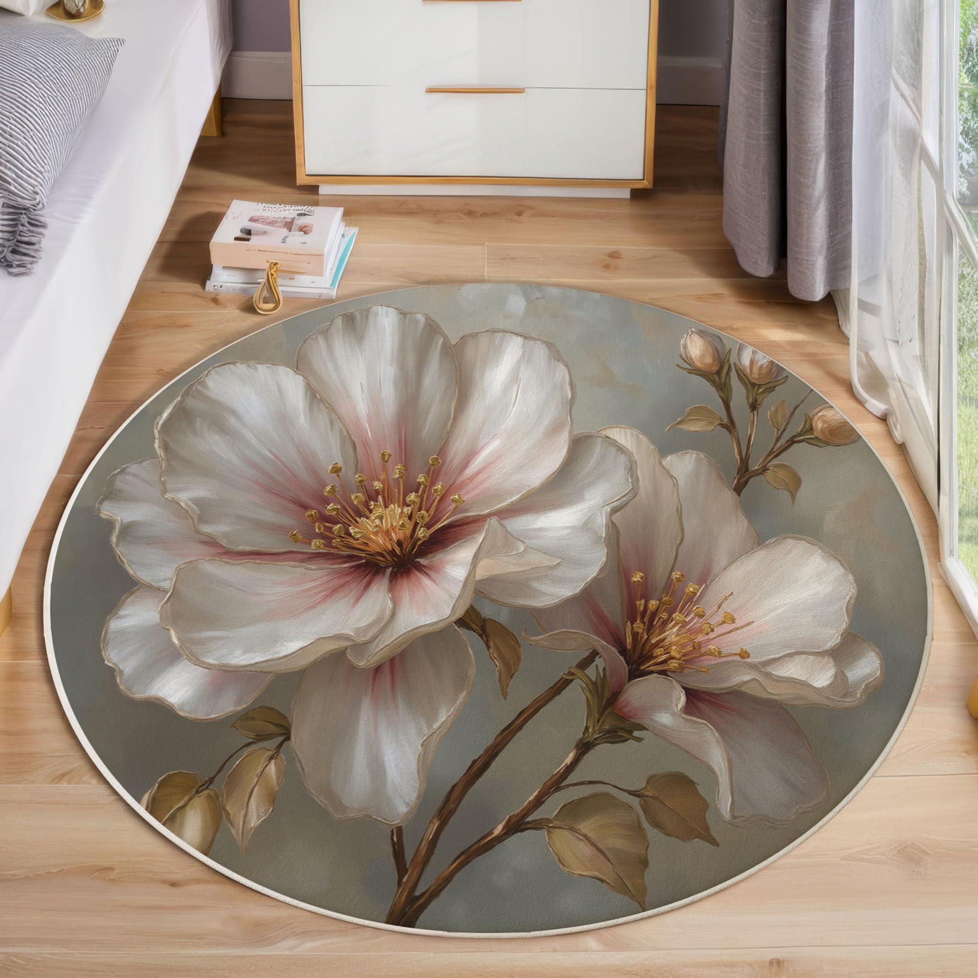 Tapis rond 160cm antidérapant pour éviter les glissades et réchauffer les sols froids de chambre