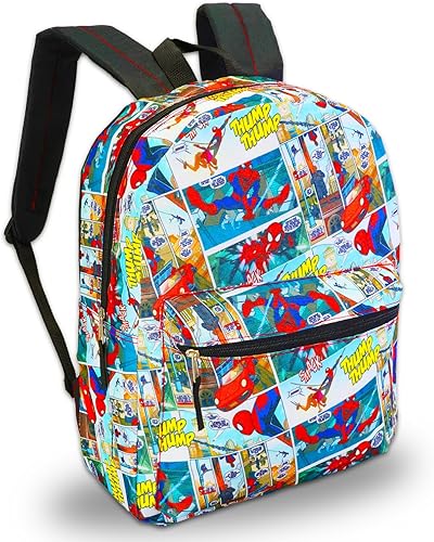 Miniatura 2 de Marvel Mochila Spiderman para niños y niñas, paquete de 2 piezas con mochila escolar de Spiderman de 16 pulgadas con calcomanías
