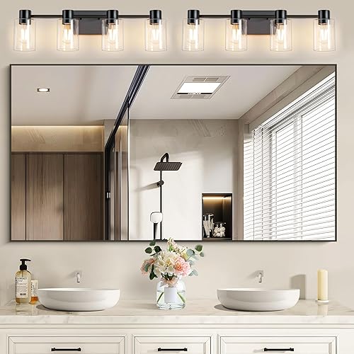 Miniatura 9 de Lámparas de tocador modernas de 4 luces sobre el espejo, lámparas de baño negro mate, luces de tocador, aplique de pared con pantalla de vidrio