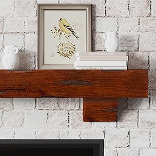 MANTELSDIRECT Breckenridge 48” Fireplace Mantel Shelf with Corbels – Rustic Floating Mantel Shelf for Over Fireplace – Cherry - Wood Shelf for Wall – Pine Box Construction