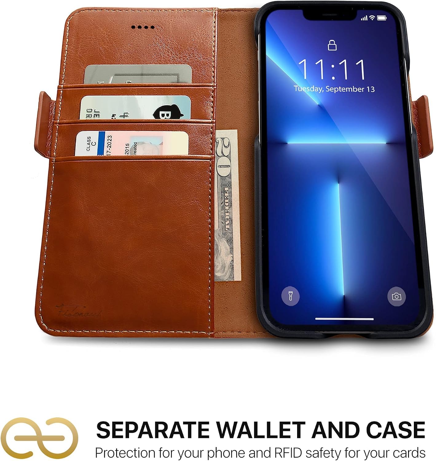 Dreem Bundle: Fibonacci Wallet-Case for iPhone 13 Pro Max with Euclid MacBook Air Case 13-Inch Hard Cover - Caramel