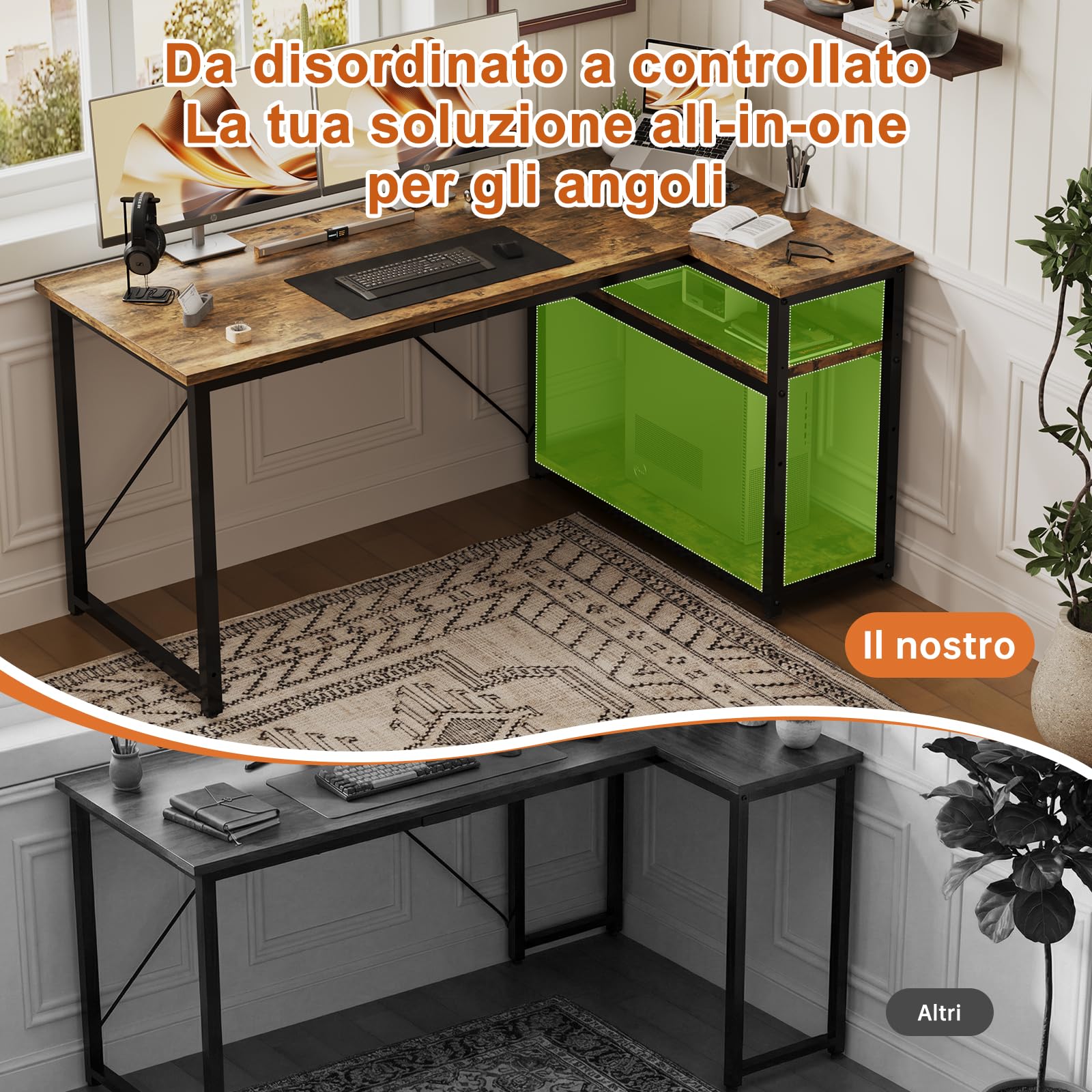 JUMMICO Scrivania Angolare a L 140x80 cm Design Moderno Marrone