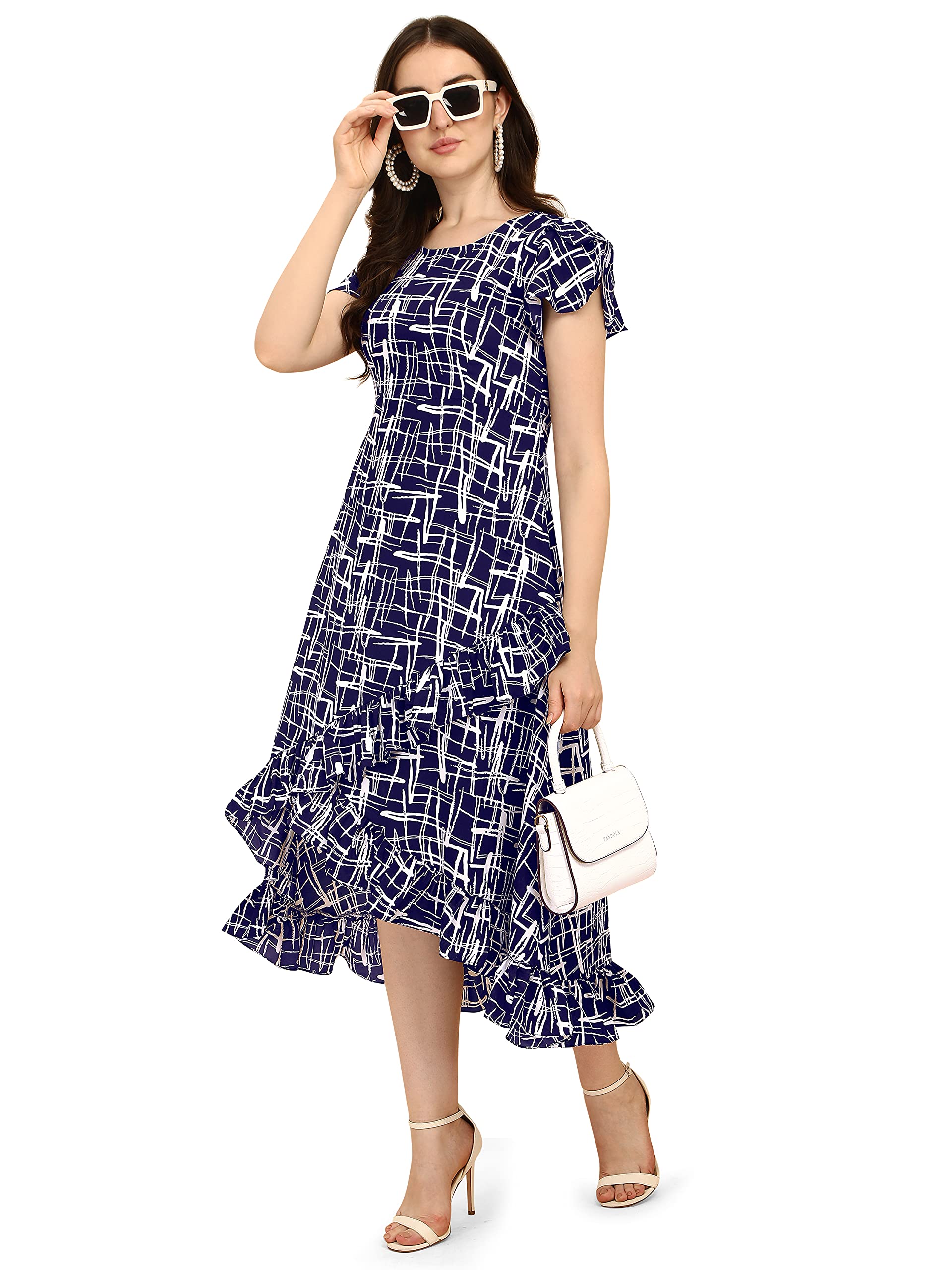 Oomph! Women's Western & Fusion Wear Wrap Midi Dresses For Women, Blue - Md260