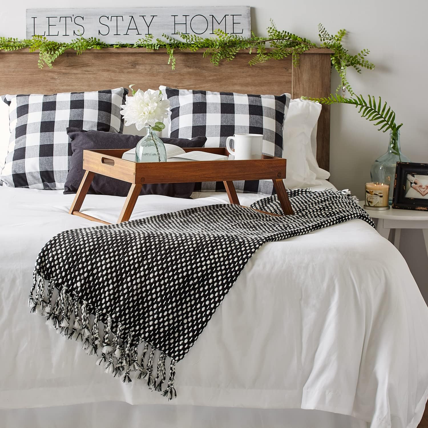 DII Textured Acryllic Woven Throw, Farmhouse Fringe Blanket, 50x60, Black/White image 5