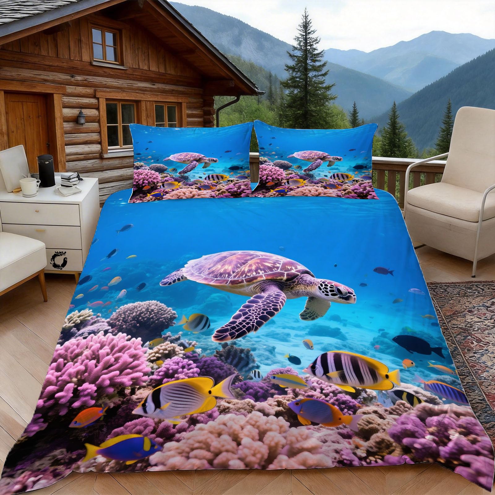 Housse de couette tortue de mer 140x200 pour une ambiance de chambre tropicale et évasion