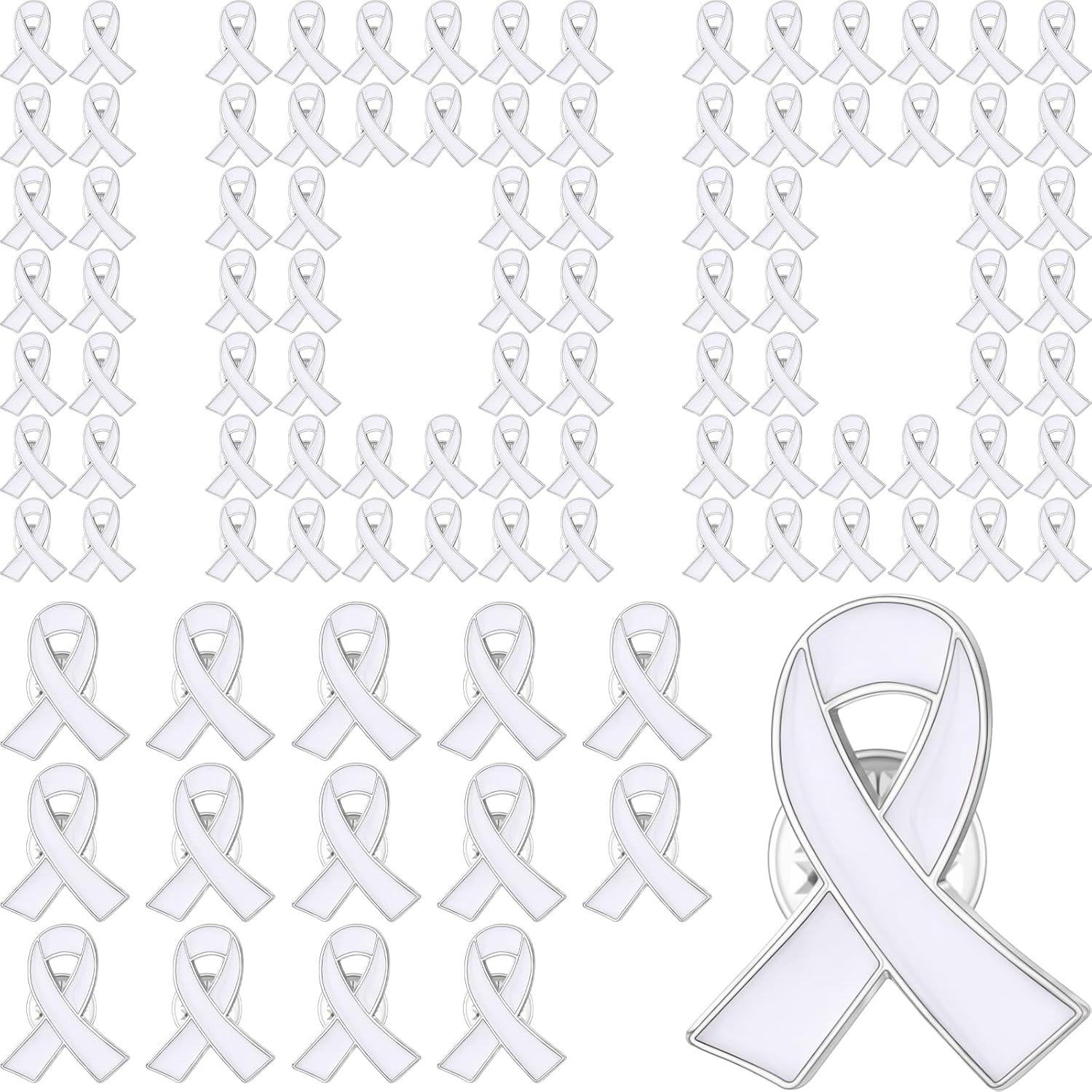 Batiyeer 100 Pieces White Ribbon Pins Bulk Lung Cancer Awareness Enamel Lapel Pin