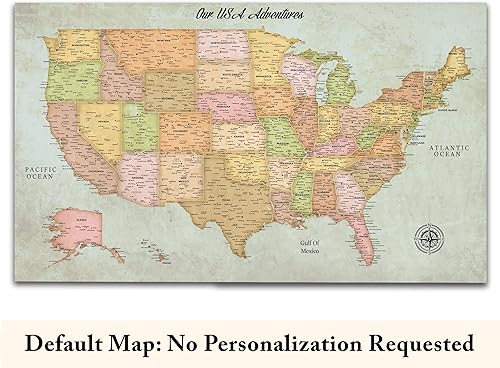 Miniatura 6 de Mapa clásico de EE. UU. – Lienzo personalizado con mapa de Estados Unidos – Mapa de viaje detallado con alfileres – Impresión de mapa grande de