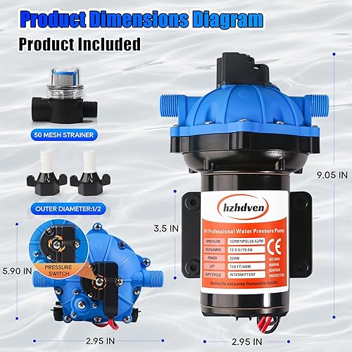 Miniatura 7 de Versión mejorada Bomba de agua dulce de 12 V CC, 7 GPM 70 PSI, bomba de diafragma autocebante de cinco cámaras con interruptor de presión resistente