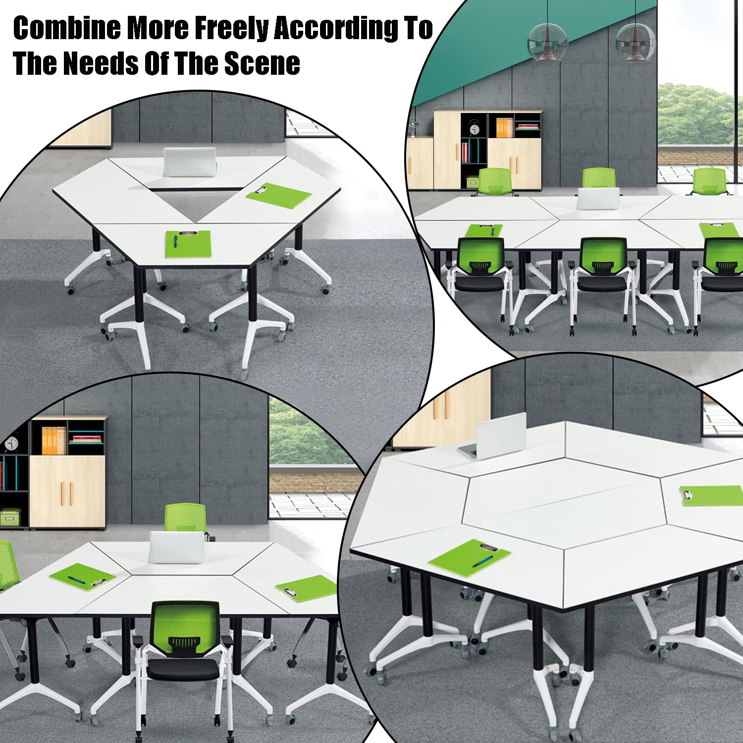 Modular Conference Table Mobile Conference Room Training Room Tables with Wheels Foldable Meeting Table Rolling Seminar Table for — view 9