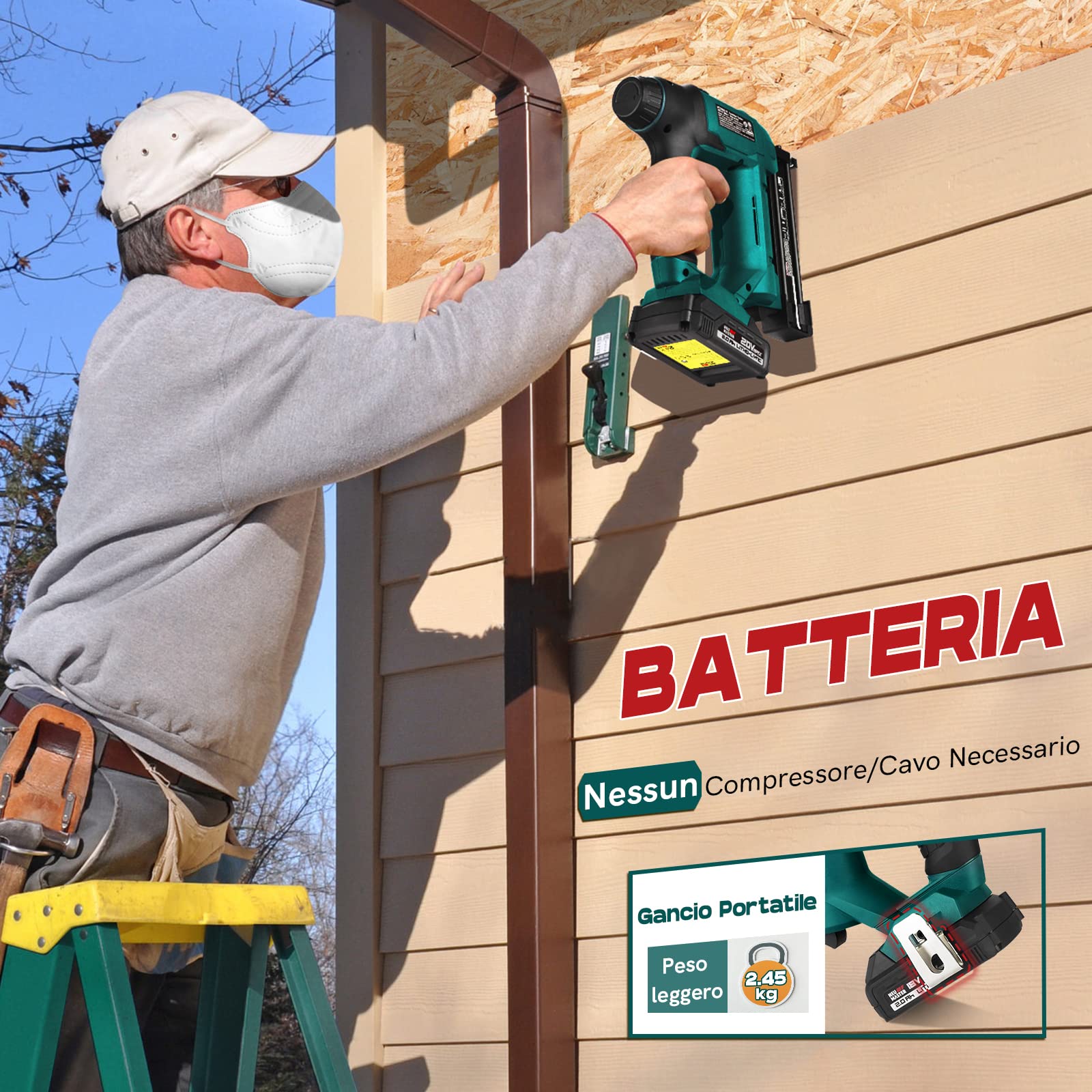 NEU MASTER Sparachiodi a Batteria, Pistola Graffatrice a Batteria, Chiodatrice Elettrica com Batteria e Caricabatteria, 200 Graffe e 800 Chiodi