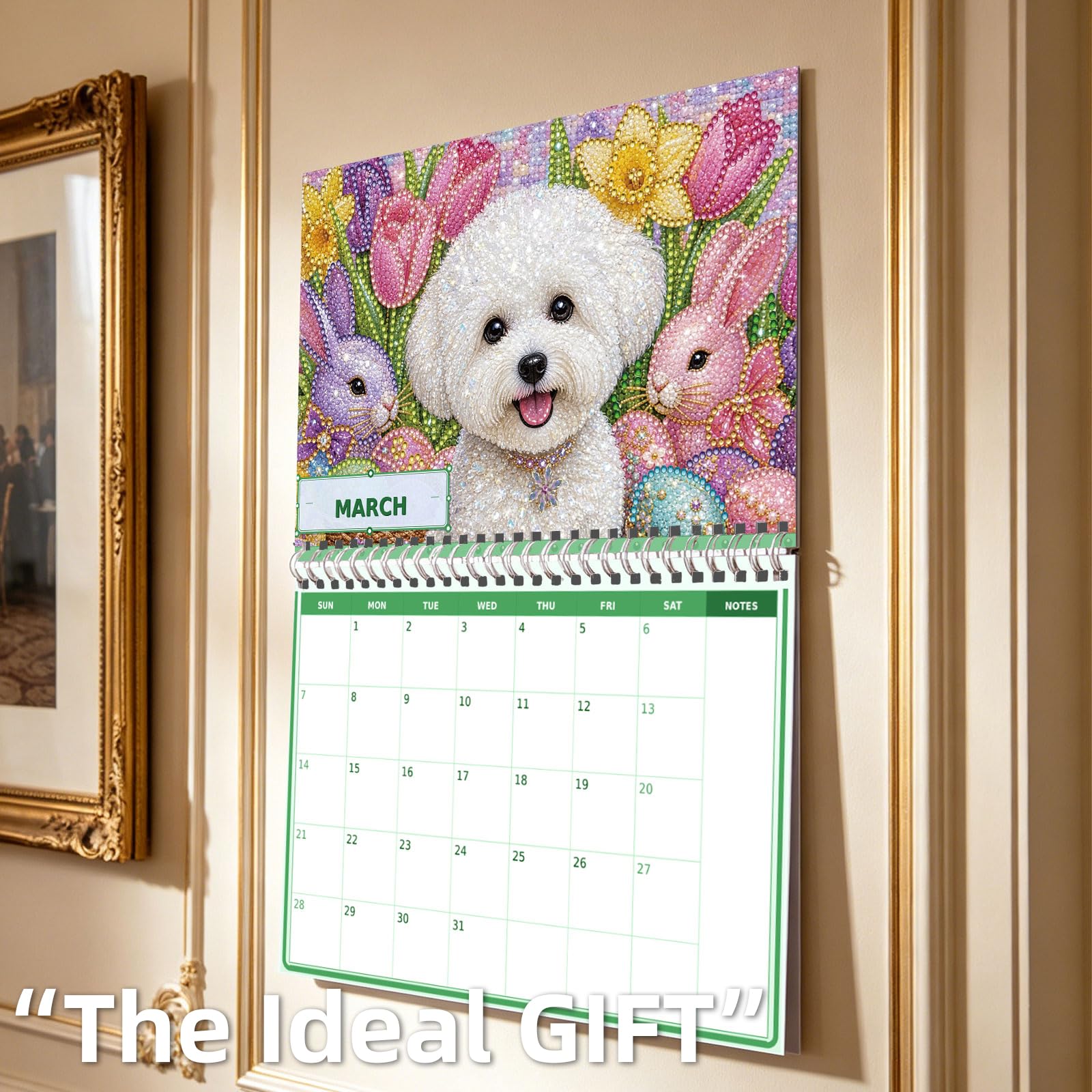 Hunde-Diamant-Kunstkalender 2027 für Erwachsene, DIY-Wanddekoration, 30 x 24 cm