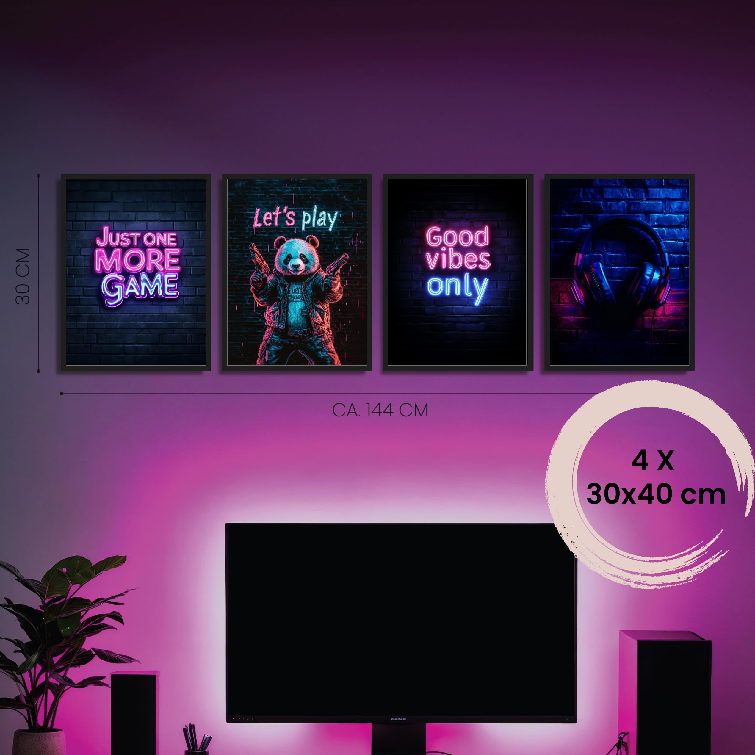 Donari Juego de 4 pósteres de videojuegos como decoración para habitaciones de juegos, decoración de pared para habitación de jugador, juego de imágenes A4 con o sin marco (motivo 1, 30 x 40 cm,