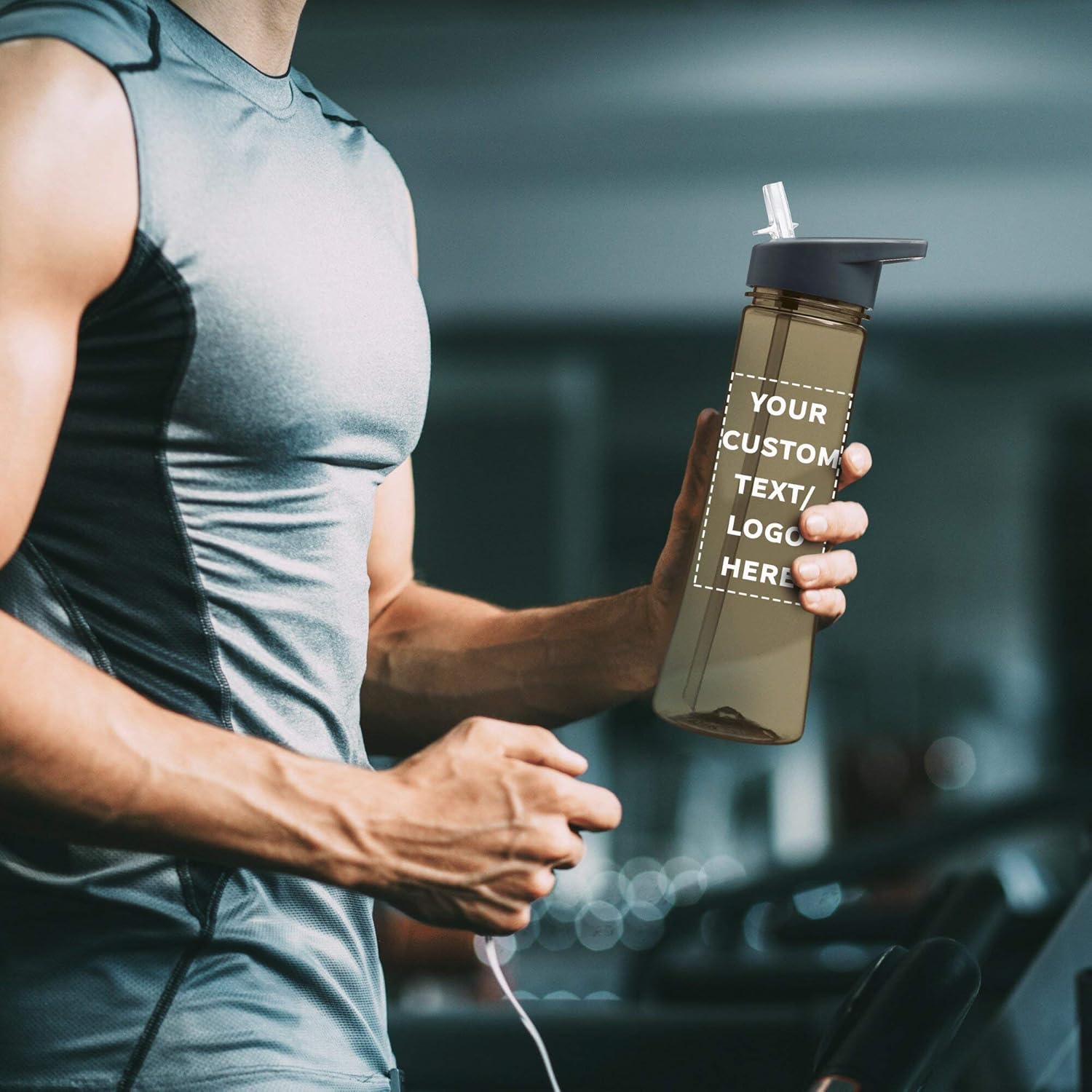 DISCOUNT PROMOS Custom Plastic Bottles with Drink Spout 22 oz. Set of 50, Personalized Bulk Pack - Great for Gym, Hiking, Cycling, Camping, Backpacking, School - Charcoal - Image 7