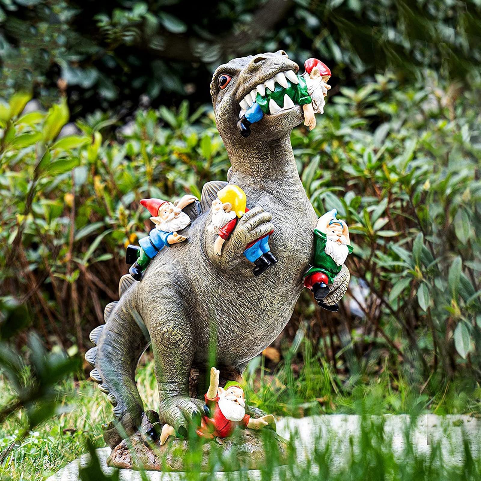 Ozdoby do ogrodu dinozaury na zewnątrz, rzeźba z żywicy 24 cm x 14 cm x 10 cm do dekoracji podwórka, urodzinowy prezent dla kobiet i mężczyzn (L)