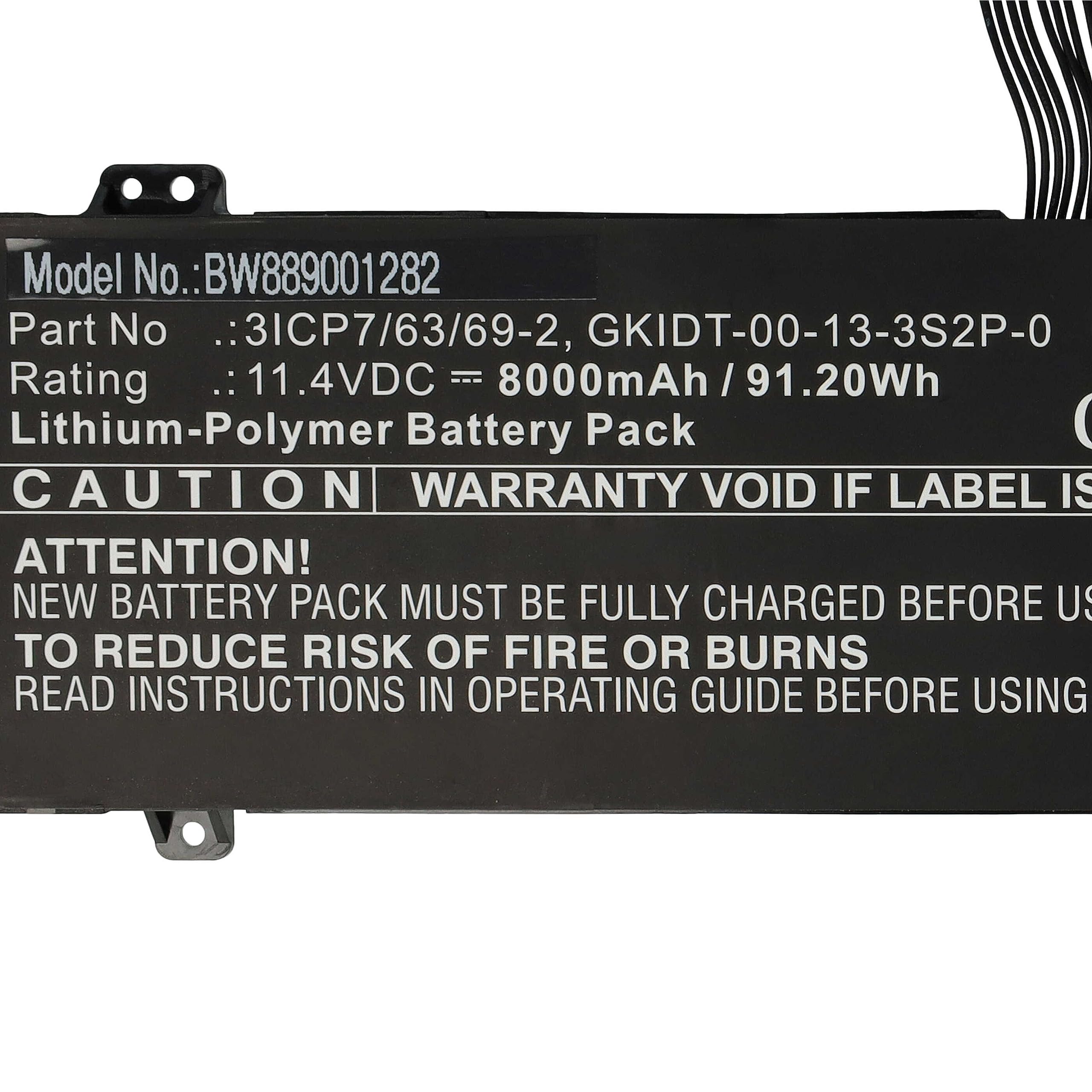 vhbw Batería reemplaza Adata GKIDT-00-13-3S2P-0, 3ICP7/63/69-2 para Notebook (8000 mAh, 11,4 V, Li-Poli)