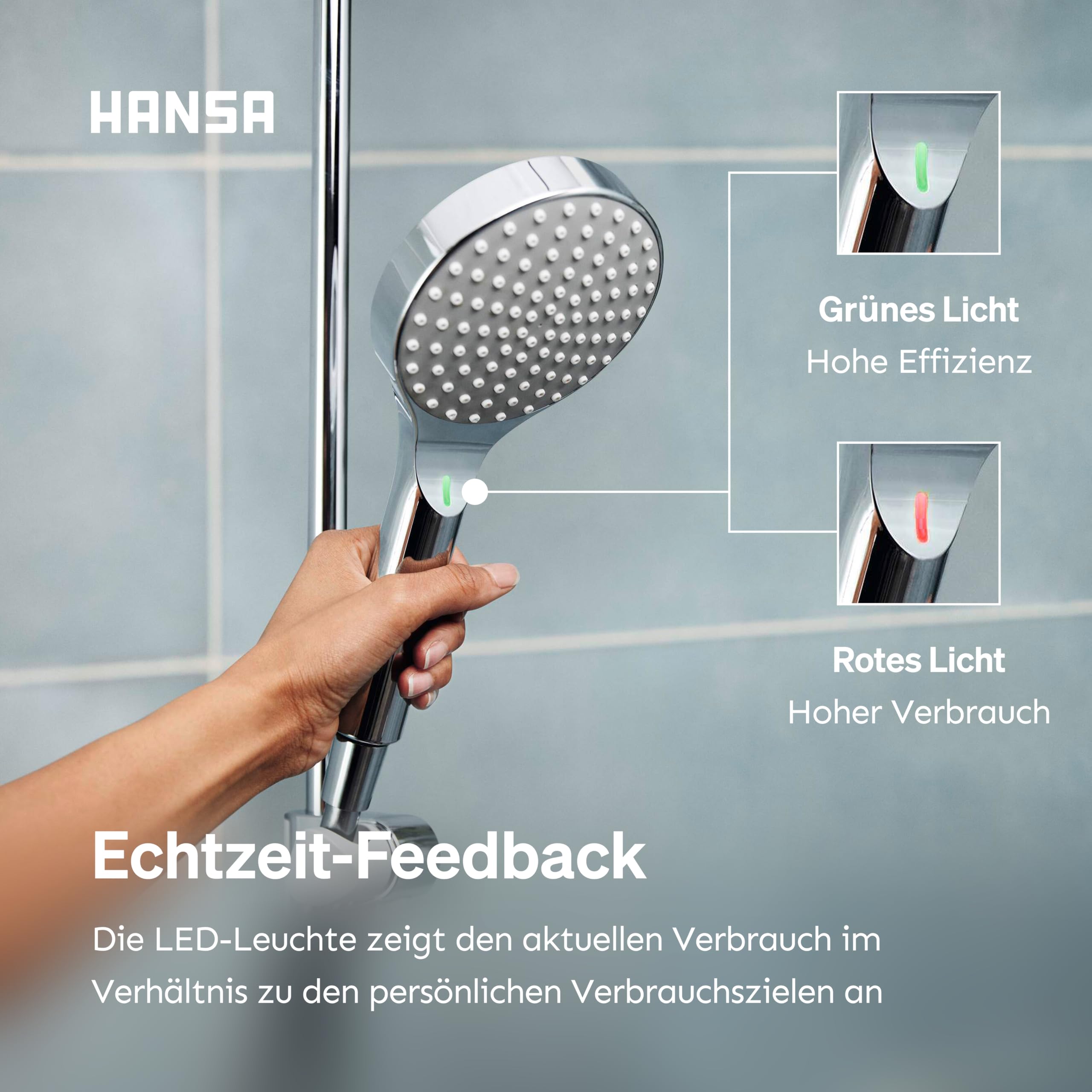 HANSA ACTIVEJET Digital Duschkopf 120mm | Bluetoothfähige Duschbrause mit digitaler Echtzeit LED Anzeige I Wassersparende Duschbrause mit Antikalk Technik I Brausekopf Dusche I G1/2 | Chrom