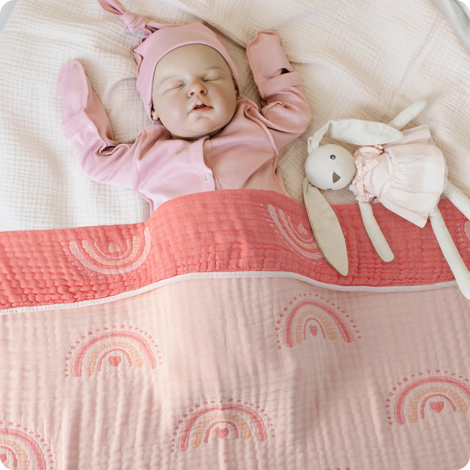 Manta de muselina de algodón para bebé, reversible, neutro, a granel, 6 capas, suave, 43.3 x 41.3 pulgadas, para recién nacidos, niños y niñas, manta para envolver al bebé, cuna de guardería, cuna