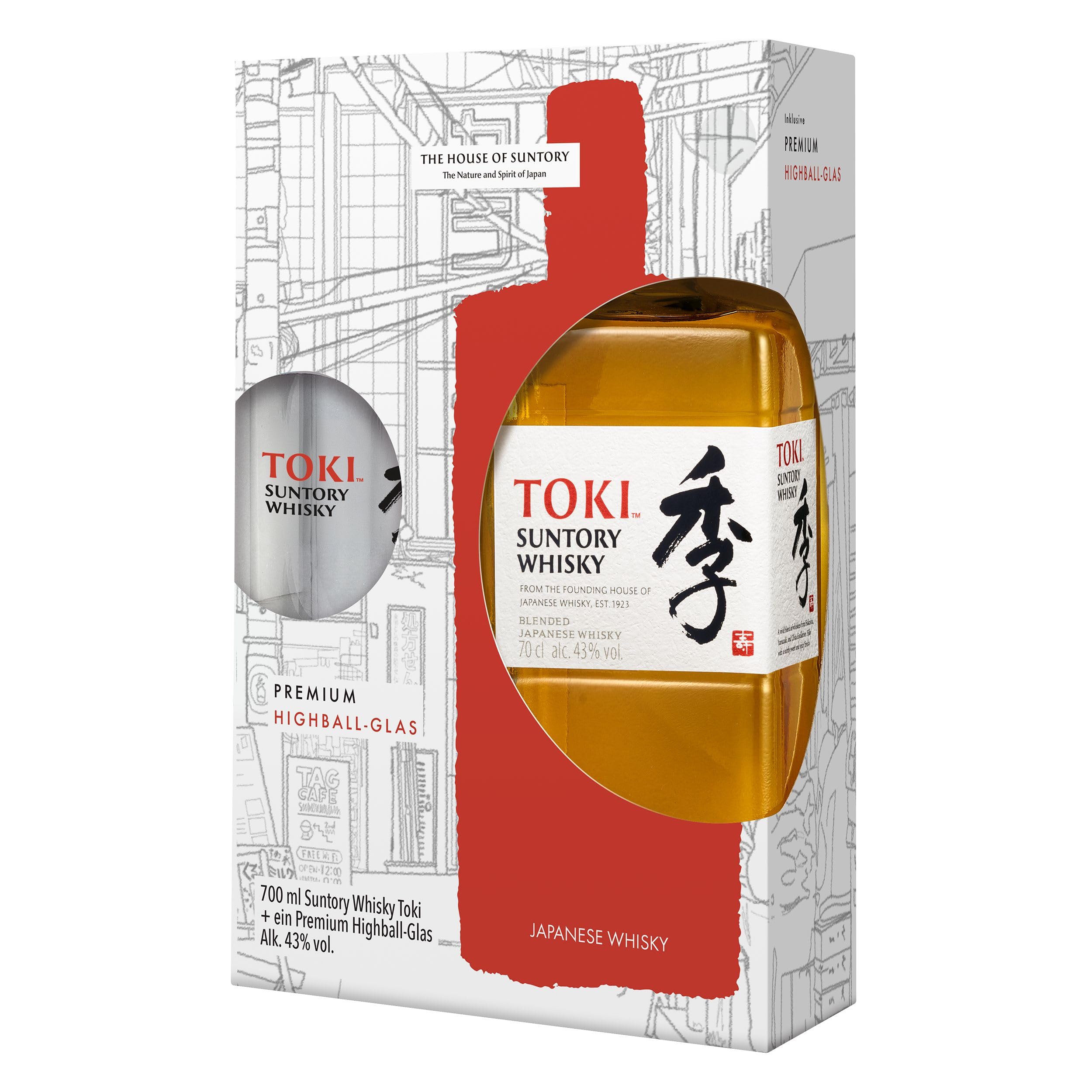 Suntory Toki + Highball-Glas | Japanischer Blended Whisky | 43% Vol | 0,7l