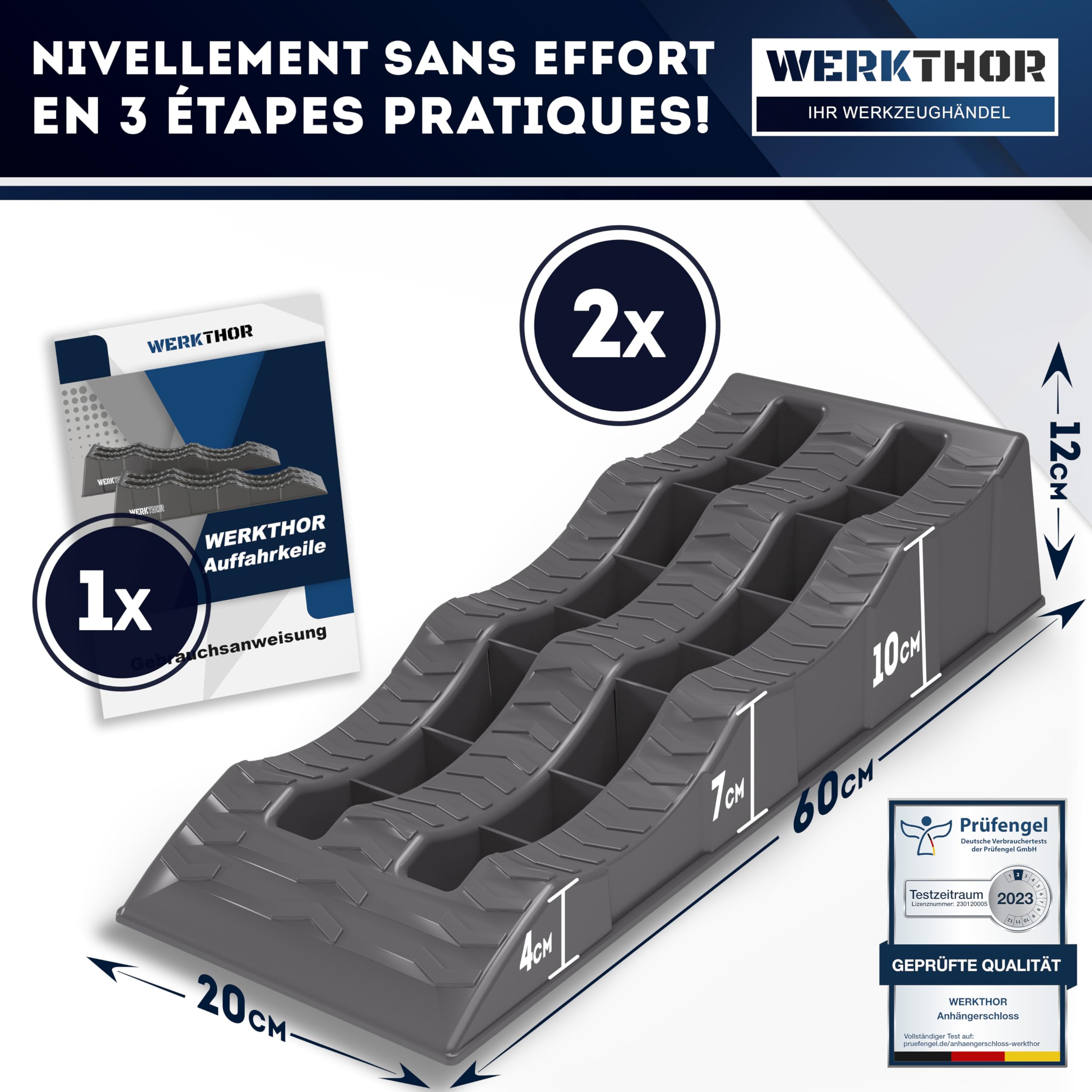 WERKTHOR Cales pour Camping-Car (Gris) - [Jeu de 2] Cales Stables pour Caravanes et Camping-Cars | Cales pour Camping-Car pour Une Mise à Niveau Sûre [<3t] - Conception Robuste pour Toute Surface