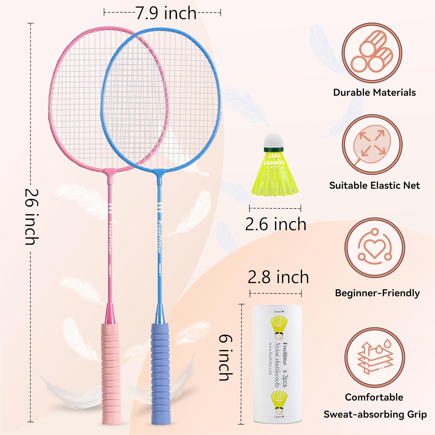 Badminton Set for Family & Beginners, Includes 2/4 Rackets 3/6 Shuttlecocks 1 Carrying Bag, Outdoor Yard Garden Park Practice Sports Game for Kids Adults