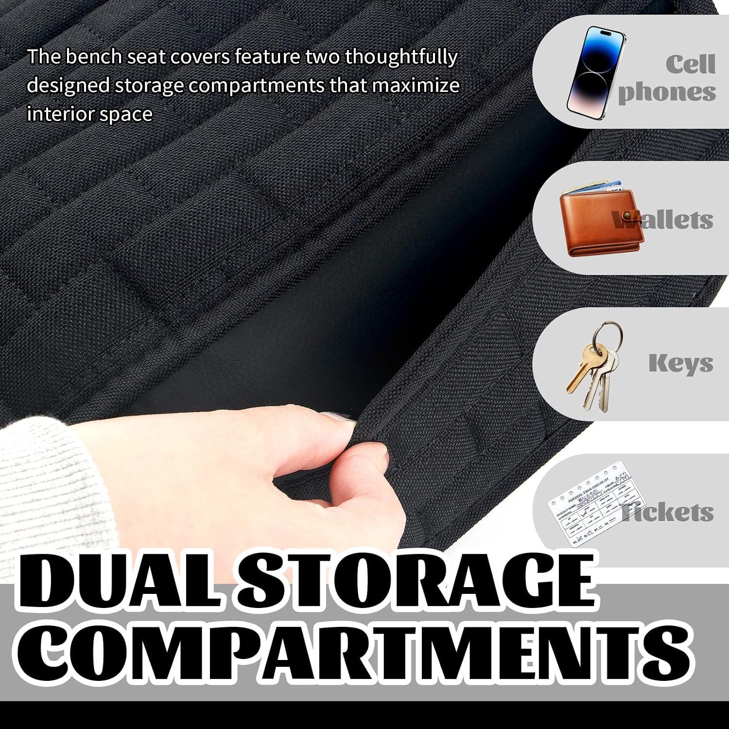 Car Bench Seat Cover with 2 Storage Slots,Breathable Backseat Car Covers to Protect Rear Seats from Dust/Scratches,Non-Slip Back Seat Cars Cover Fit for Most Cars/SUVs