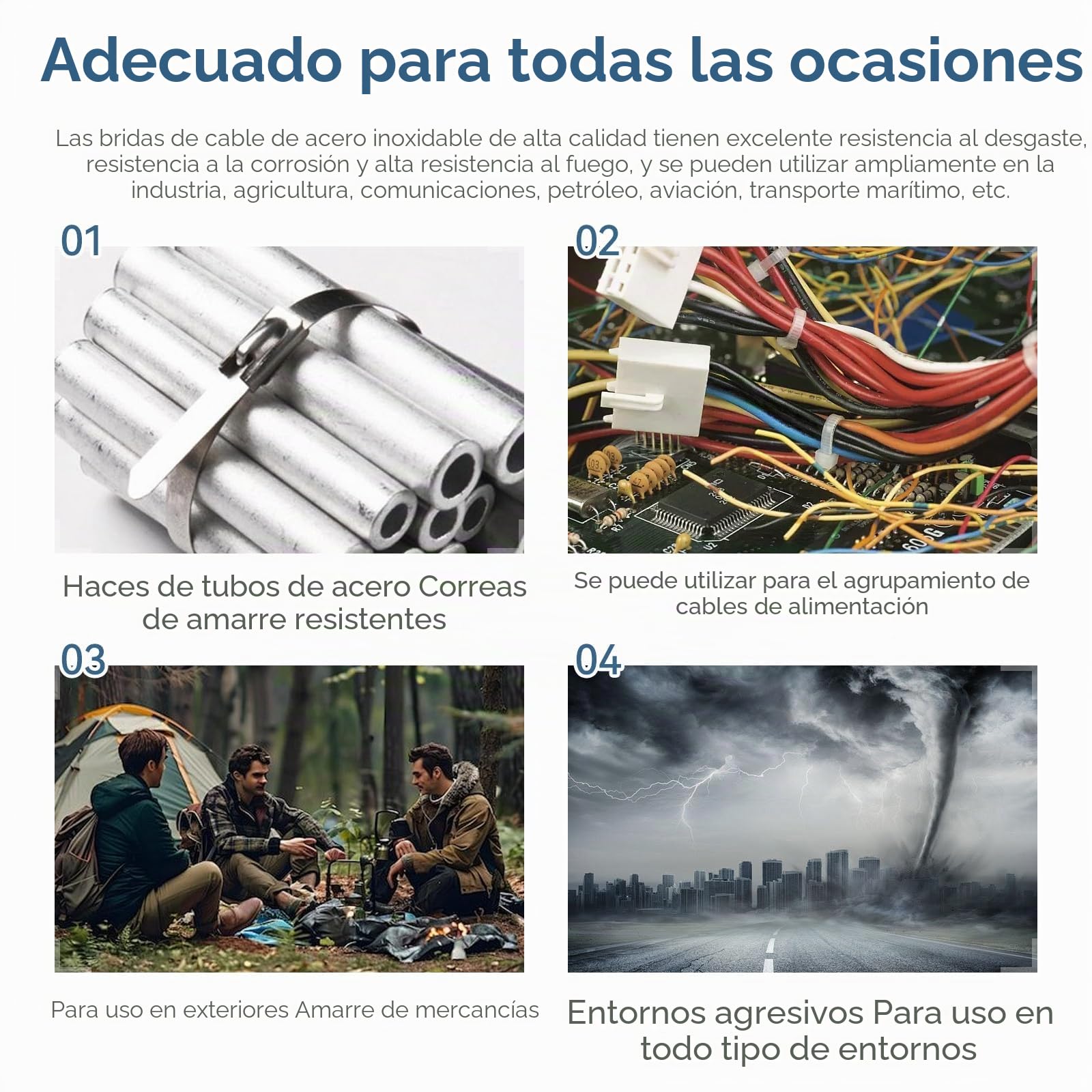 50 Bridas Metálicas De Acero Inoxidable 304 De 500x4.6 Mm – Resistentes A Altas Temperaturas, Para Tuberías Y Cables
